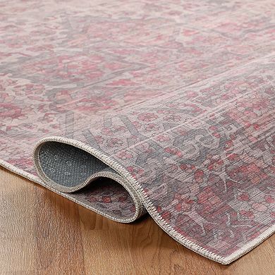 SUPERIOR Manakin Bohemian Vintage Faded Medallion Washable Indoor Area or Runner Rug