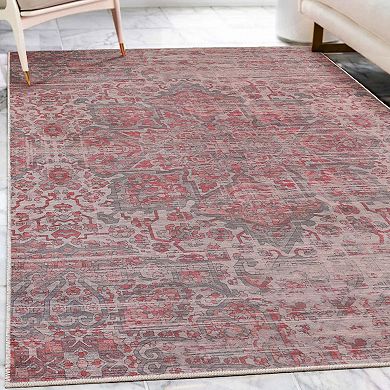 SUPERIOR Manakin Bohemian Vintage Faded Medallion Washable Indoor Area or Runner Rug