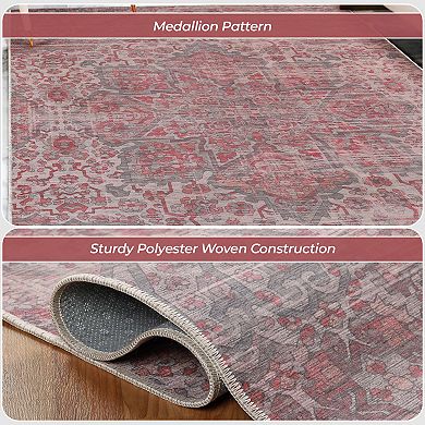 SUPERIOR Manakin Bohemian Vintage Faded Medallion Washable Indoor Area or Runner Rug