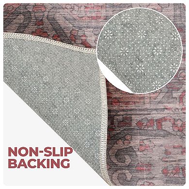 SUPERIOR Manakin Bohemian Vintage Faded Medallion Washable Indoor Area or Runner Rug