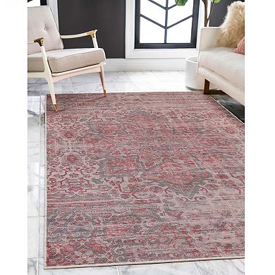 SUPERIOR Manakin Bohemian Vintage Faded Medallion Washable Indoor Area or Runner Rug