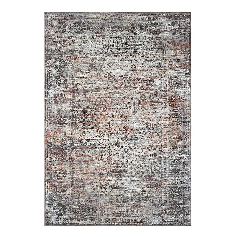 SUPERIOR Macaw Diamond Lattice Rustic Medallion Washable Indoor Area or Runner Rug, White, 7X10 Ft