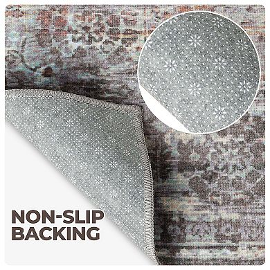 SUPERIOR Macaw Diamond Lattice Rustic Medallion Washable Indoor Area or Runner Rug