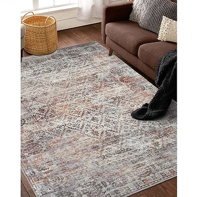SUPERIOR Macaw Diamond Lattice Rustic Medallion Washable Indoor Area or Runner Rug