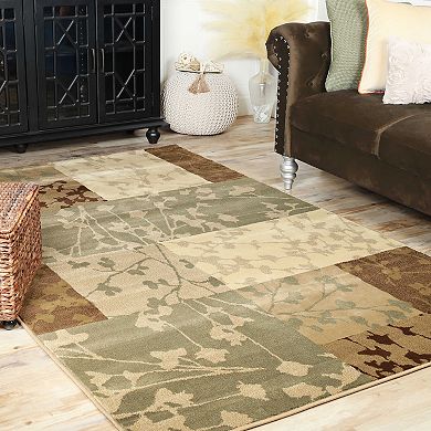 Superior Floral Color Block Geometric Power-Loomed Indoor Area Rug or Runner
