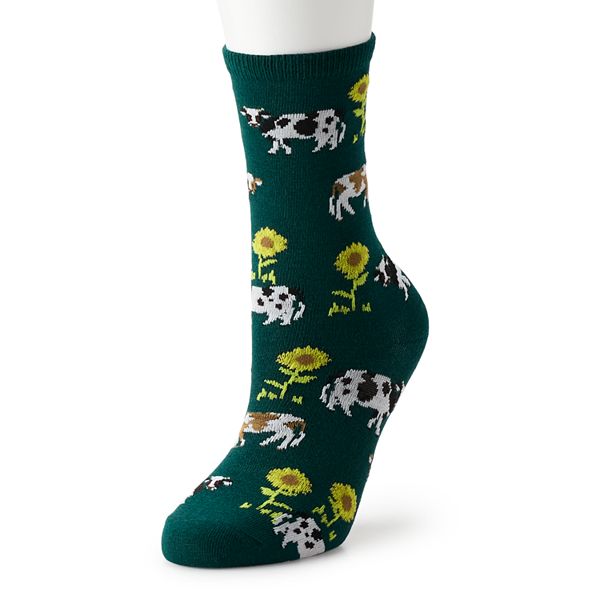Women's Sunflowers & Cows Novelty Crew Socks
