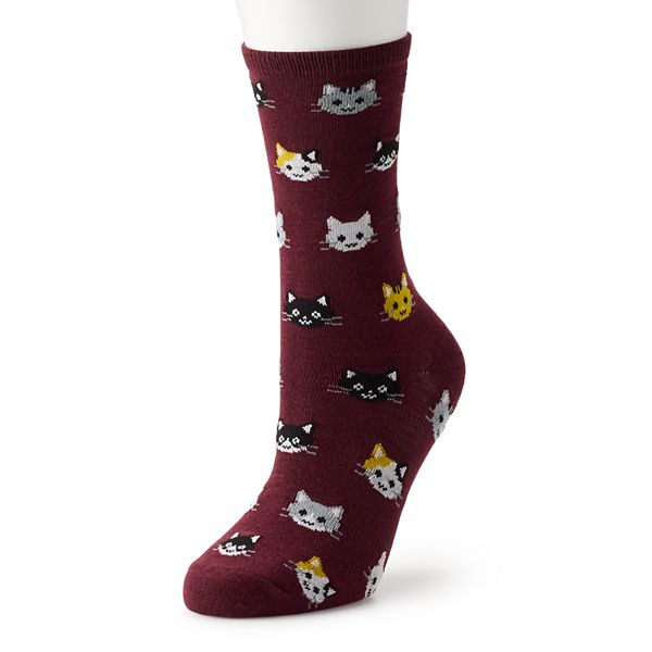 Women's Fall Cat Faces Novelty Crew Socks