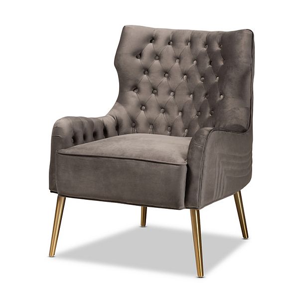 Baxton Studio Nelson Grey and Gold Armchair