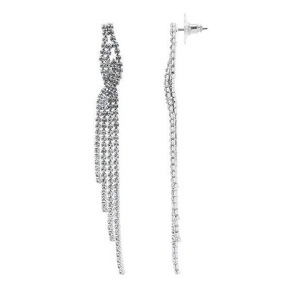 Silver Tone Rhinestone Twisted Multi-Strand Drop Earrings