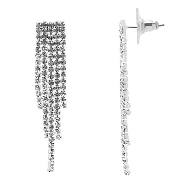 Silver Tone Rhinestone Fringe Drop Earrings