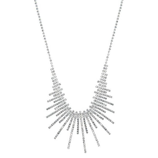 Silver Tone Rhinestone Starburst Statement Necklace