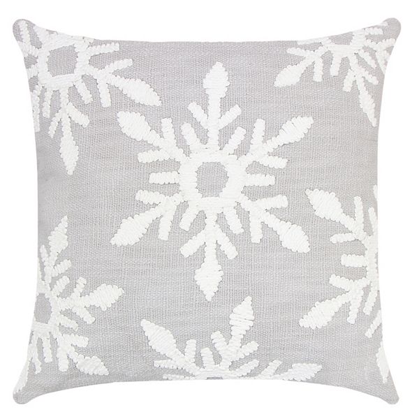 Winter Wonder Lane Gray & Silver Embroidered Snowflake Throw Pillow