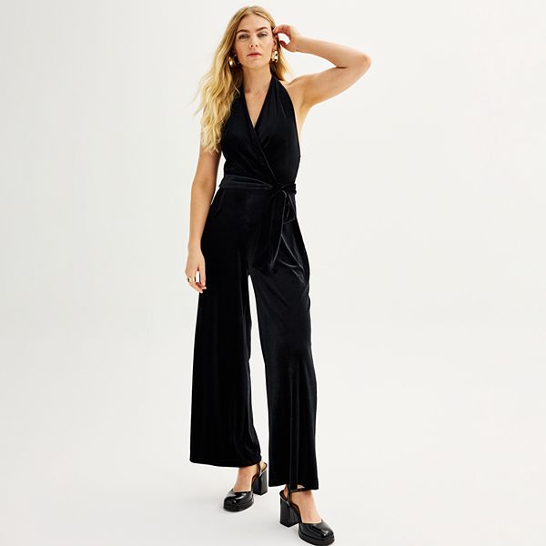 Women's Nine West Velvet Halter Jumpsuit