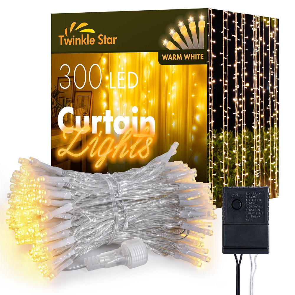Twinkle Star 600 LED Window Curtain String Light for Wedding Party Home Garden Bedroom Outdoor Indoor Wall Warm White