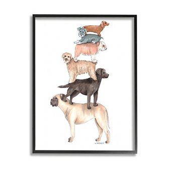 Stupell Home Decor Mixed Stacked Dog Breeds Framed Wall Art