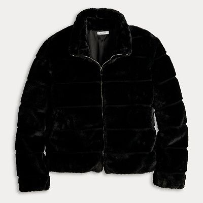 Nine West Black Faux Fur Puffer deals Jacket