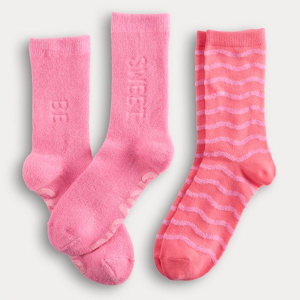 KOHL'S 2 Pairs of Fuzzy Socks Size 9-11 Black Blue Brown Pink Set