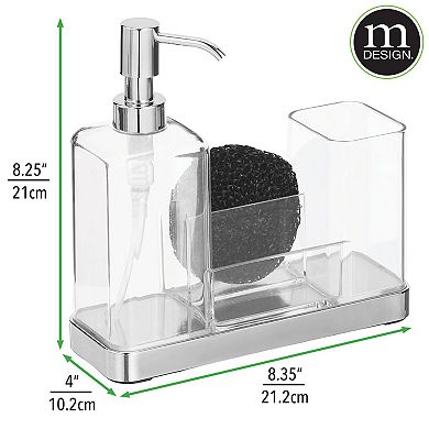 mDesign Plastic Kitchen Sink Countertop Liquid Hand Soap Dispenser, Chrome/Clear