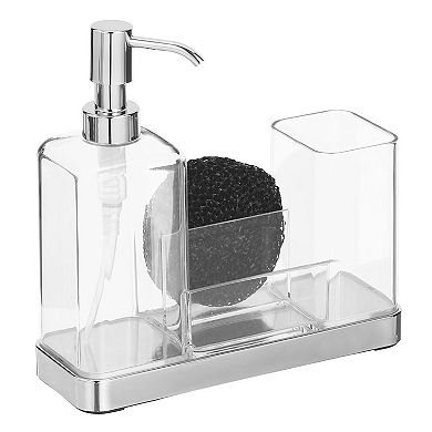 mDesign Plastic Kitchen Sink Countertop Liquid Hand Soap Dispenser, Chrome/Clear