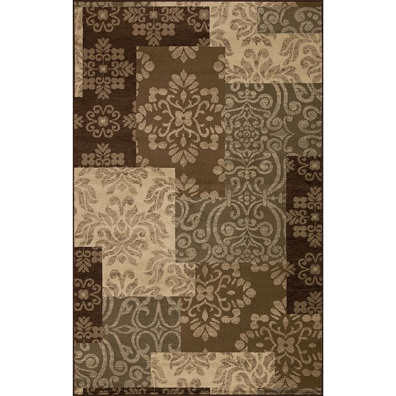 SUPERIOR Floral Medallion Blocks Geometric Indoor Rug, Brown, 7X9 Ft