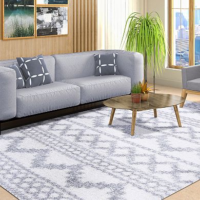 SUPERIOR Rhea Geometric Boho Plush Shag Indoor Area Rug