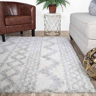 SUPERIOR Rhea Geometric Boho Plush Shag Indoor Area Rug