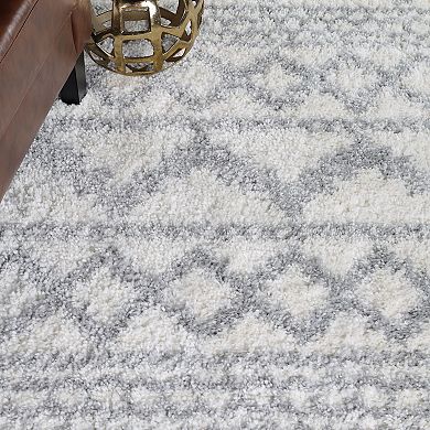 SUPERIOR Rhea Geometric Boho Plush Shag Indoor Area Rug