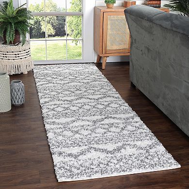 SUPERIOR Rhea Geometric Boho Plush Shag Indoor Area Rug