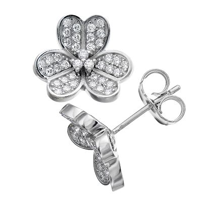 SLNY Suzy Levian Sterling Silver Cubic Zirconia 3 Flower Petal Earrings