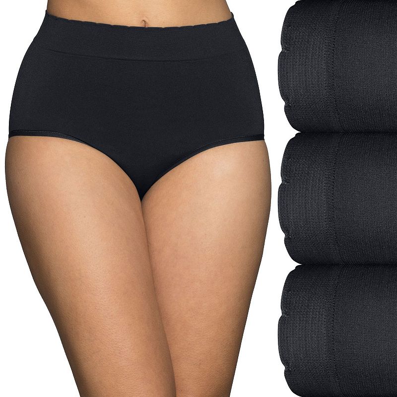Women's Vanity Fair Lingerie® 3-Pack No Pinch No Show Seamless Briefs 13418, Size: 7, Black Black Asst