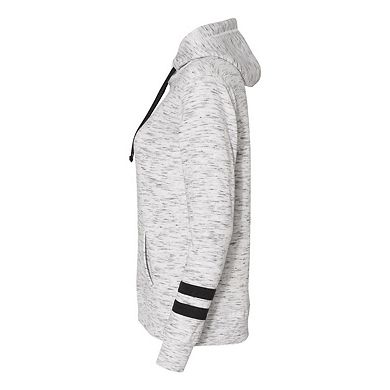 Womens Mlange Fleece Striped-Sleeve Hooded Sweatshirt