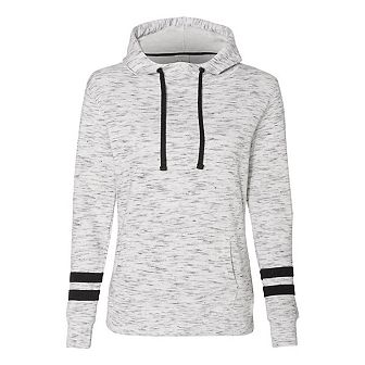 Womens Mlange Fleece Striped-Sleeve Hooded Sweatshirt