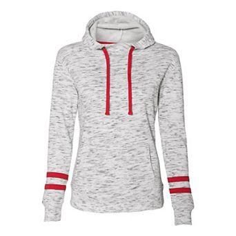 Womens Mlange Fleece Striped-Sleeve Hooded Sweatshirt