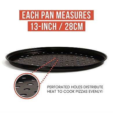 Chef Pomodoro Pizza Baking Set With 3 Pizza Pans And Pizza Rack, Non-stick Perforated Pizza Trays