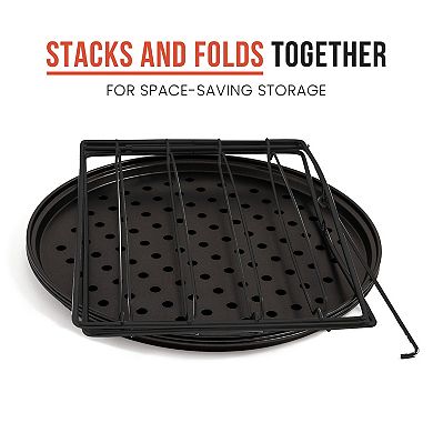 Chef Pomodoro Pizza Baking Set With 3 Pizza Pans And Pizza Rack, Non-stick Perforated Pizza Trays