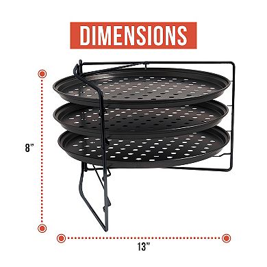 Chef Pomodoro Pizza Baking Set With 3 Pizza Pans And Pizza Rack, Non-stick Perforated Pizza Trays