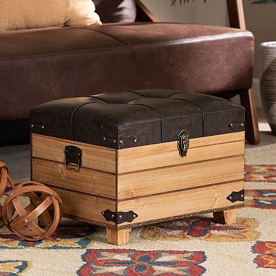 Baxton Studio Edmund Faux Leather & Wood Storage Ottoman