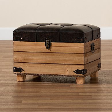 Baxton Studio Edmund Faux Leather & Wood Storage Ottoman