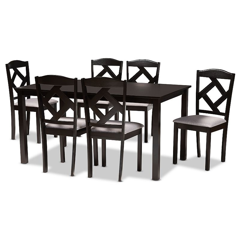Baxton Studio Ruth Dining Table & Chair 7-piece Set, Grey