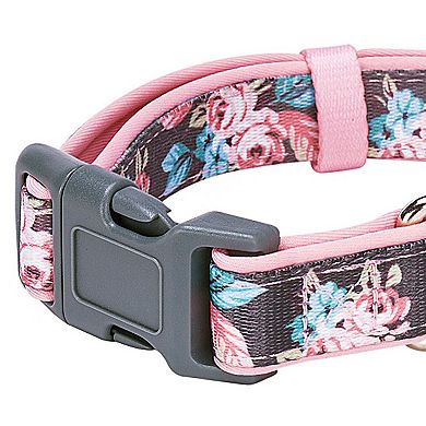 Blueberry Pet Rose Flower Print Padded Dog Collar