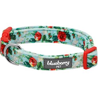 Blueberry Pet Rose Flower Print Padded Dog Collar