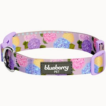 Blueberry Pet Rose Flower Print Padded Dog Collar
