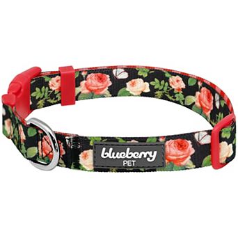 Blueberry Pet Rose Flower Print Padded Dog Collar