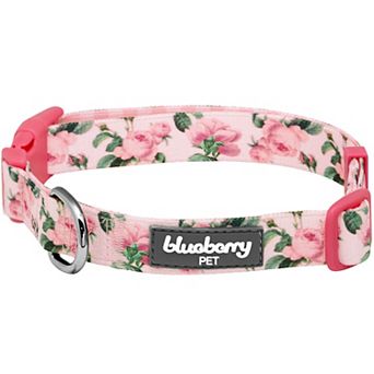 Blueberry Pet Rose Flower Print Padded Dog Collar