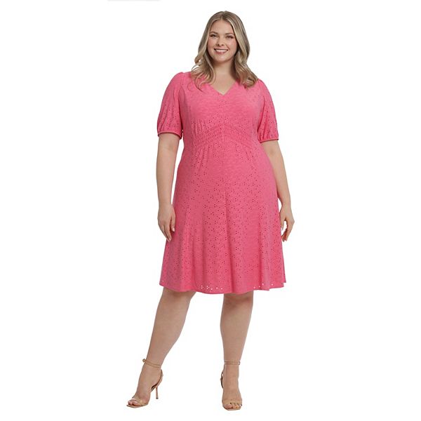 Plus Size London Times Smocked Waist Fit and Flare Dress