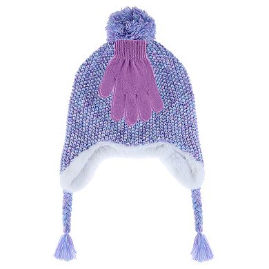 Girls Elli by Capelli Spacedye Purple Knit Earflap Hat & Magic Gloves Set