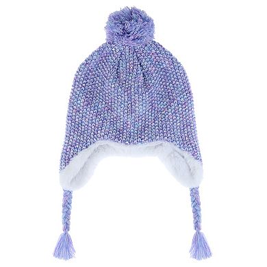 Girls Elli by Capelli Spacedye Purple Knit Earflap Hat & Magic Gloves Set