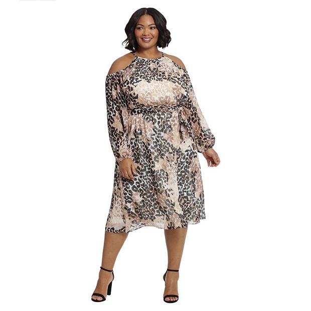 Plus Size London Times Cold Shoulder Blouson Dress