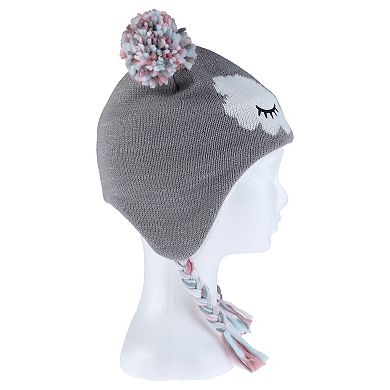 Girls Elli by Capelli Sleepy Owl Knit Earflap Hat & Magic Gloves Set