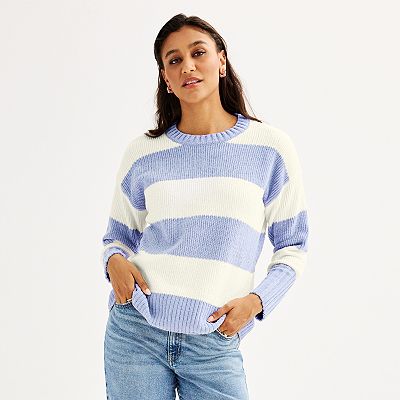 Juniors SO Striped Crewneck Sweater
